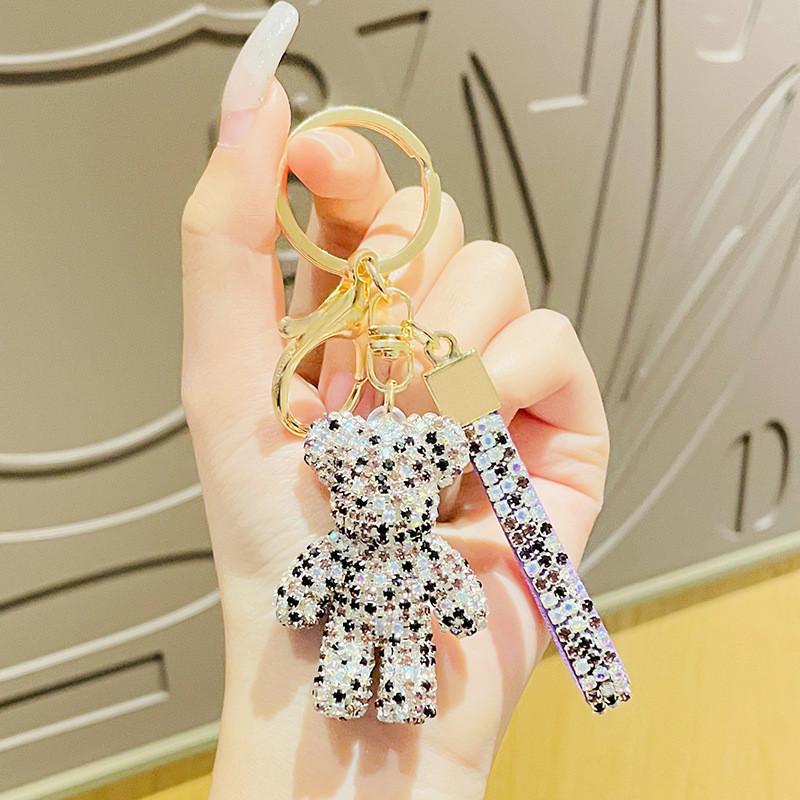 Adorable Sparkling Bear Keychain Cute Rhinestone Decor For Students And Couples