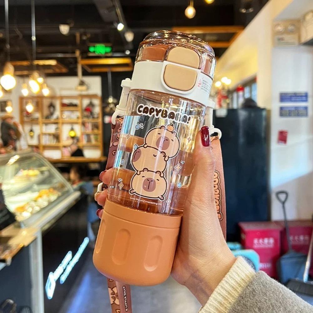 Cartoon Capybara Water Bottle Plastic Outdoor Beverage Cup Cute Straw Cup