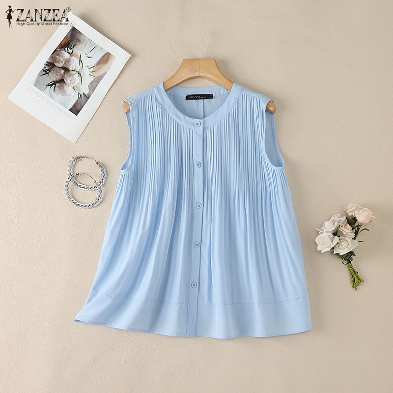ZANZEA Women Casual Round Neck Loose Sleeveless Tank Tops