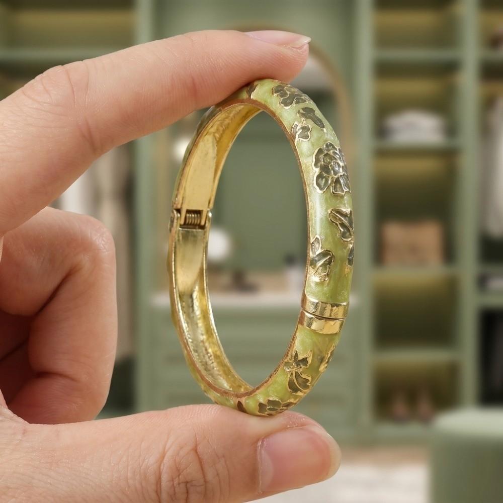 Enamel Floral Vintage Cloisonne Bangle Traditional Women's Hand Bracelet Flower Leaf Bangle Girls