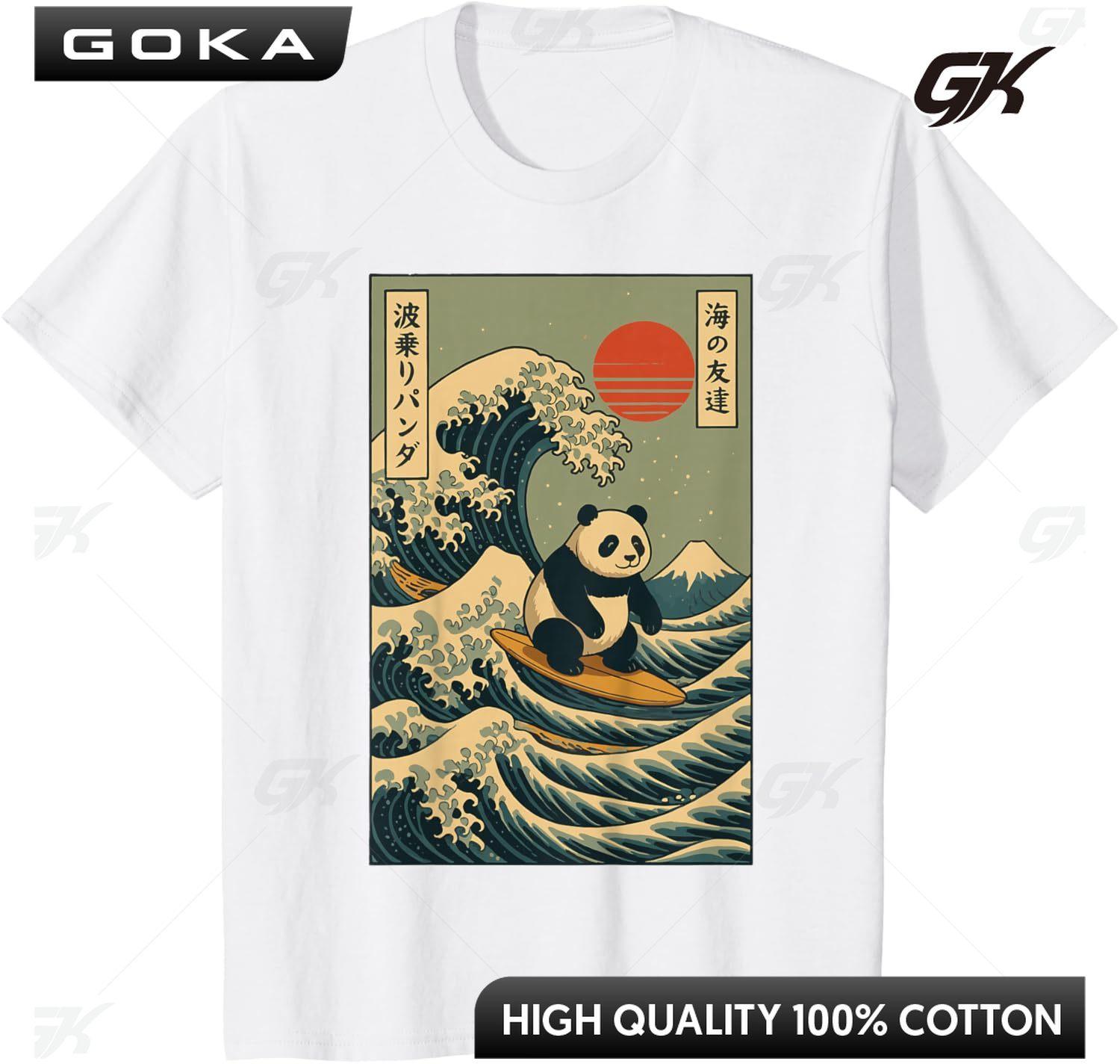 Panda Surfing Japanese Printed Graphic TShirt Casual Fashion Loose Clothes Comfortable Round Short Sleeved Tops S