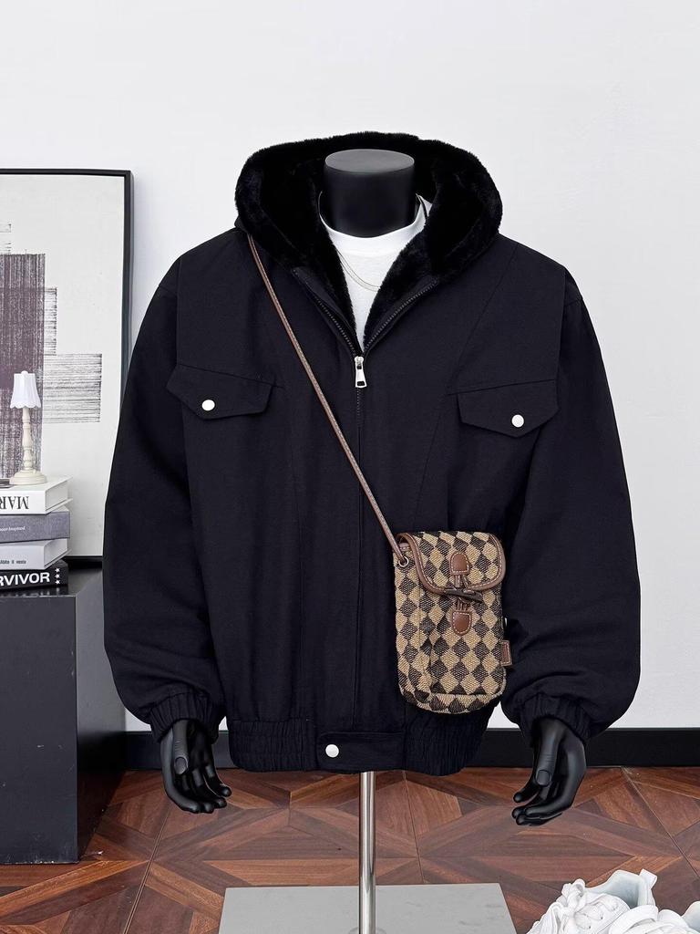 Men's Trendy Thickened Lambswool Hooded Cotton Jacket for Autumn/Winter