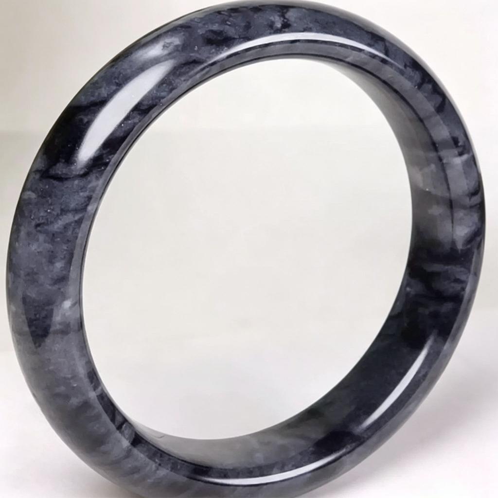 Natural Black Qinghua Jade Bangle, Ink Wash Painting Style Chinese Jade Bracelet, Traditional Calligraphy Art Cuff for Women
