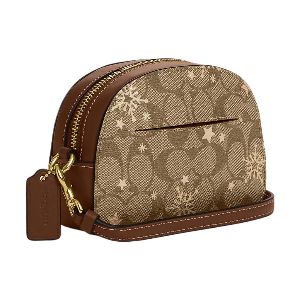 Coach Serena 17 Star Snowflake Print Classic Monogram Zip Closure Canvas And Leather Crossbody Bag Small Women Crossbody Bag Khaki Gold CN709-IMWD9