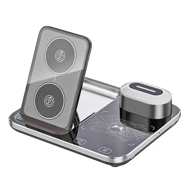 4-in-1 Wireless Charger: 30W Bedside Lamp, Phone Holder, Earphone & Watch Charging Station