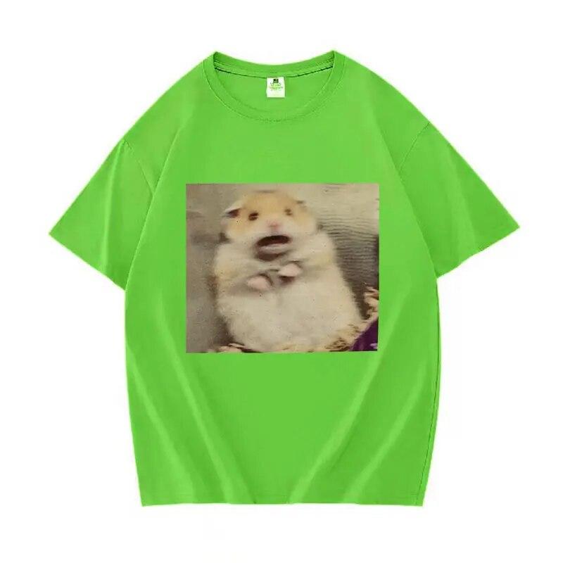 Funny Scared Hamster Meme Graphic T-Shirt Unisex Women O-Neck Fashion Short Sleeve T Shirt Retro Clothing Oversized Cotton T-shirts