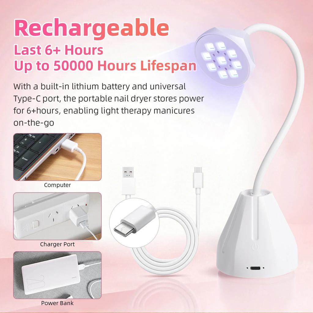DianaBeauty 18W Nail Lamp Nail Dryer LED UV Lamp 360° Rechargeable Auto Sensing Touch Control Fast Drying Nail Light Nail Tools