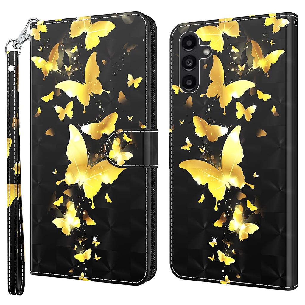 For Samsung Galaxy A55 5G Magnetic Phone Case 3D Pattern Folio Stand Cover with Wrist Strap
