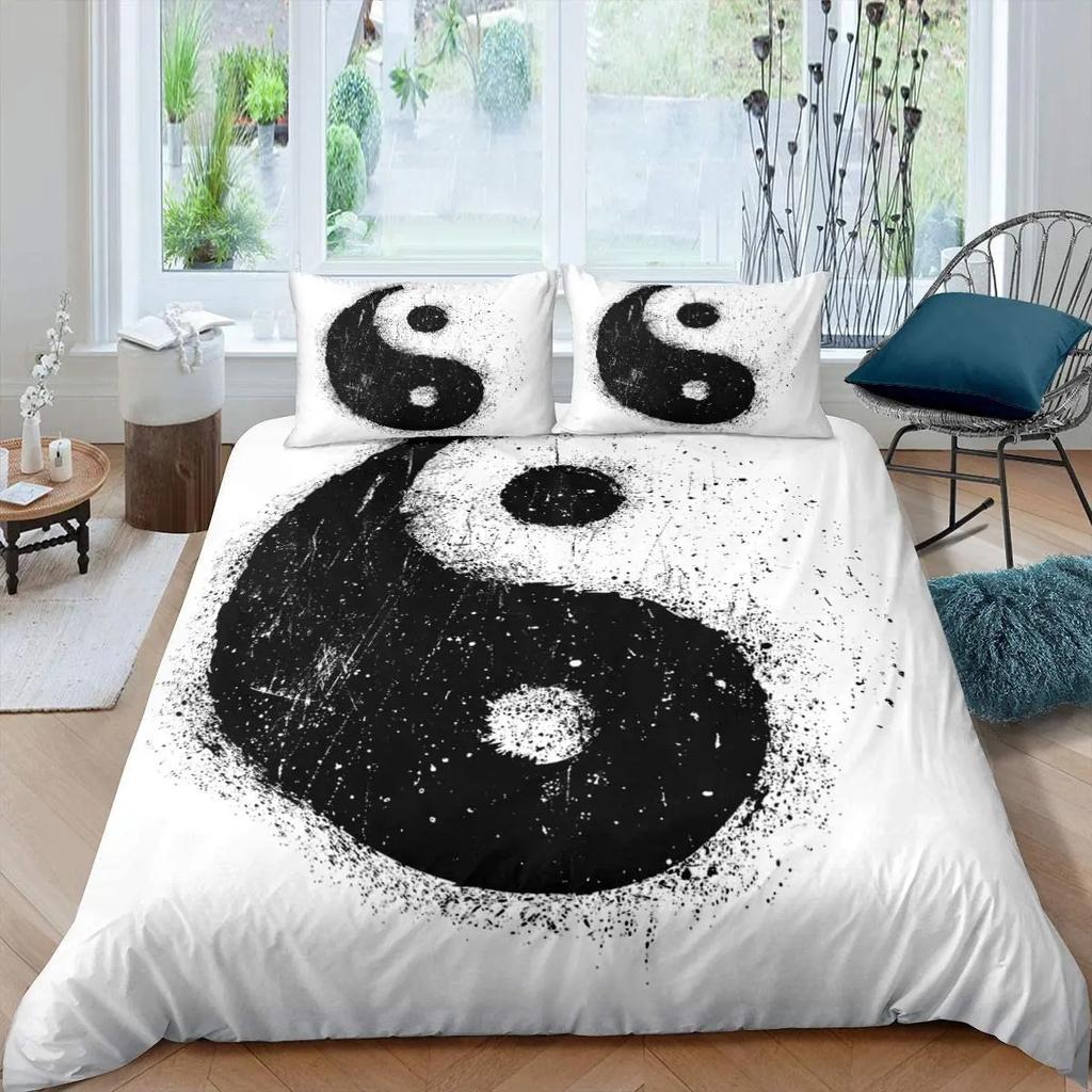 Black And White Duvet Cover Set Bohemian Mandala Bedding Set For Boys Yin And Yang Polyester Comforter Cover King Size