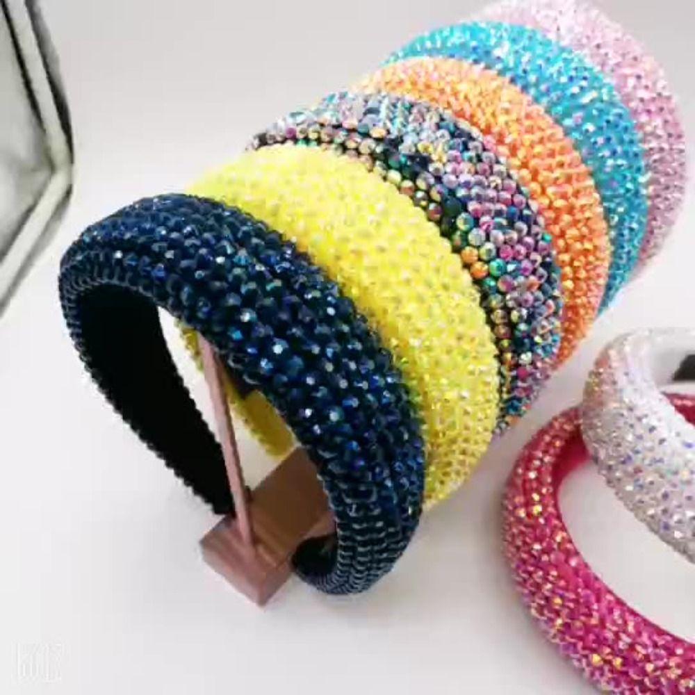 Wide Brim Full Rhinestone Headband Padded Design Hair Accessory Women Head Hoop  Shopping