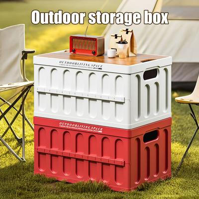 Zusammenfaltbare Aufbewahrungsbox mit Deckel Faltbare Stapelbare Aufbewahrungsbox Utility-Kiste Outdoor-Kaffeetisch für Camping Picknick Auto Heimgebrauch