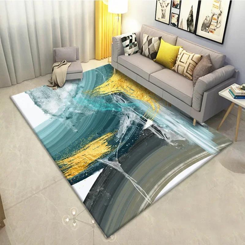 Feather Print Crystal Velvet Home Carpets for Living Room Decor Quality Wrapping Edge Rugs for Bedroom Dirt Tolerance Floor Mat