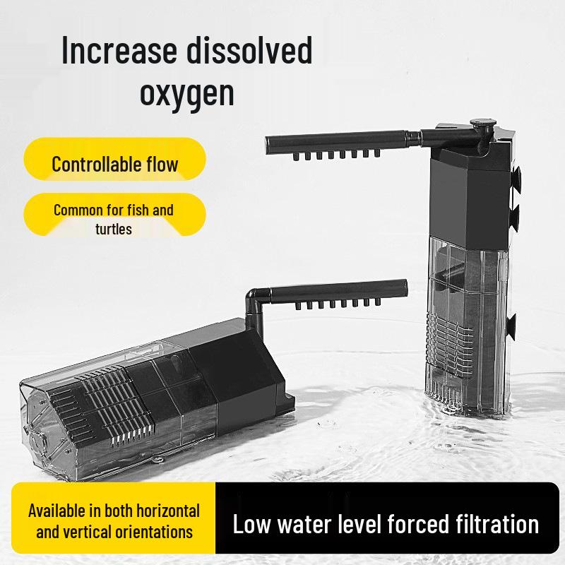 

Aquarium Dual-Use Water Filter & Circulation Pump for Fish & Turtle—Built-in Three-in-One Filtration for High/Low Water Levels 3.5W Quad Filter