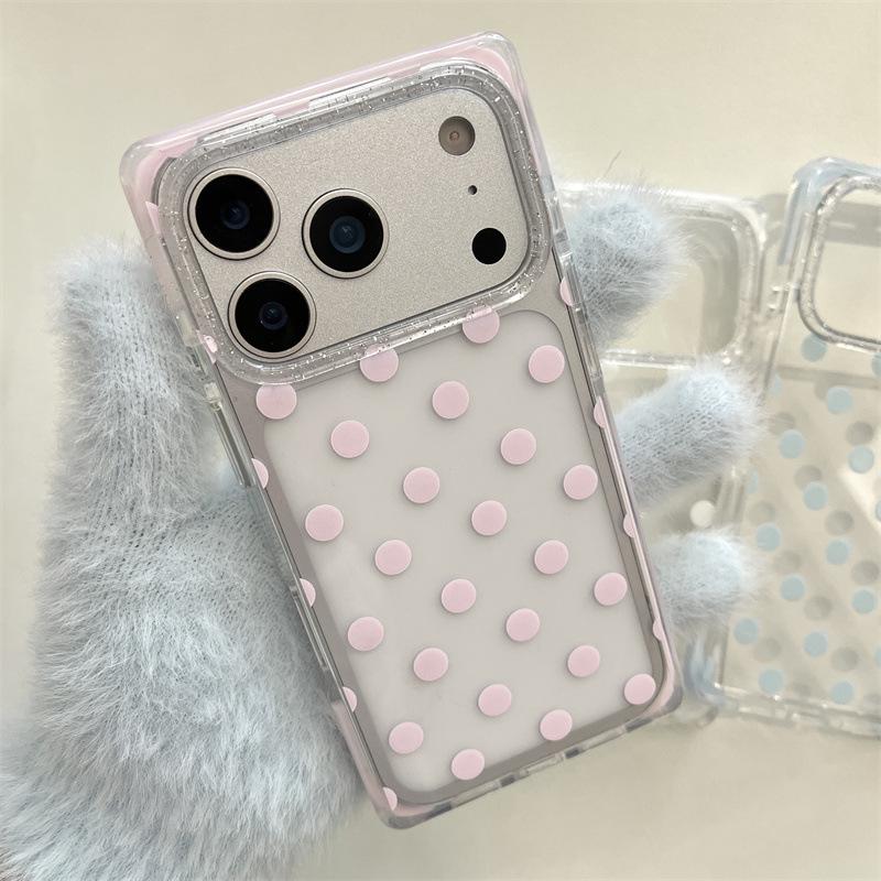 Korean Style Solid Color Polka Dot iPhone 17 / 16 Pro Max / 15 Pro Phone Case