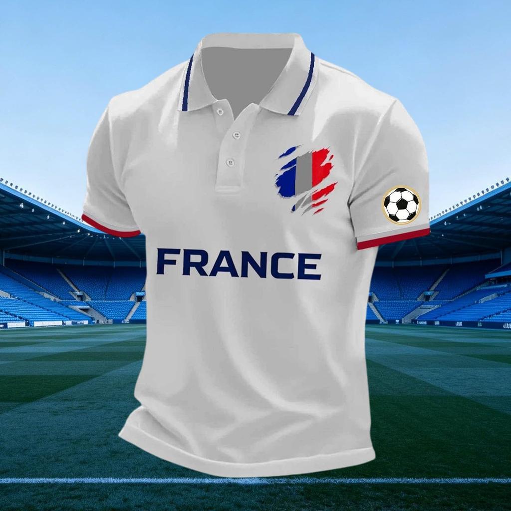 Unisex Casual Short Sleeve Polo Shirt Loose Fit Breathable Lightweight French Print Design Soft Fabric Comfortable Everyday Wear