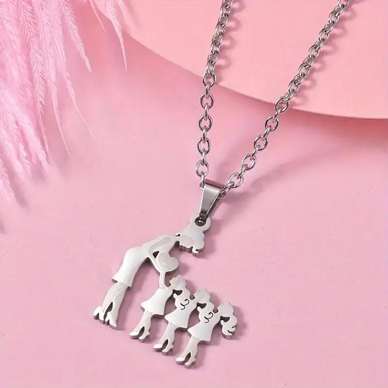 Mother And Children Necklace Stainless Steel Mom Son Daughter Pendants Necklaces Family Jewelry Gifts