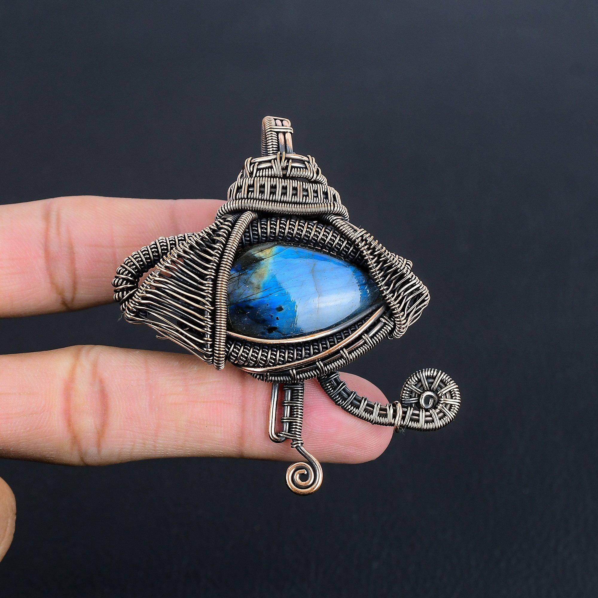 

Labradorite Pendant, Handmade Gemstone 999 Copper Wire Wrapped Tree Of Life Antique Jewelry, For Gift Silver Jewelry