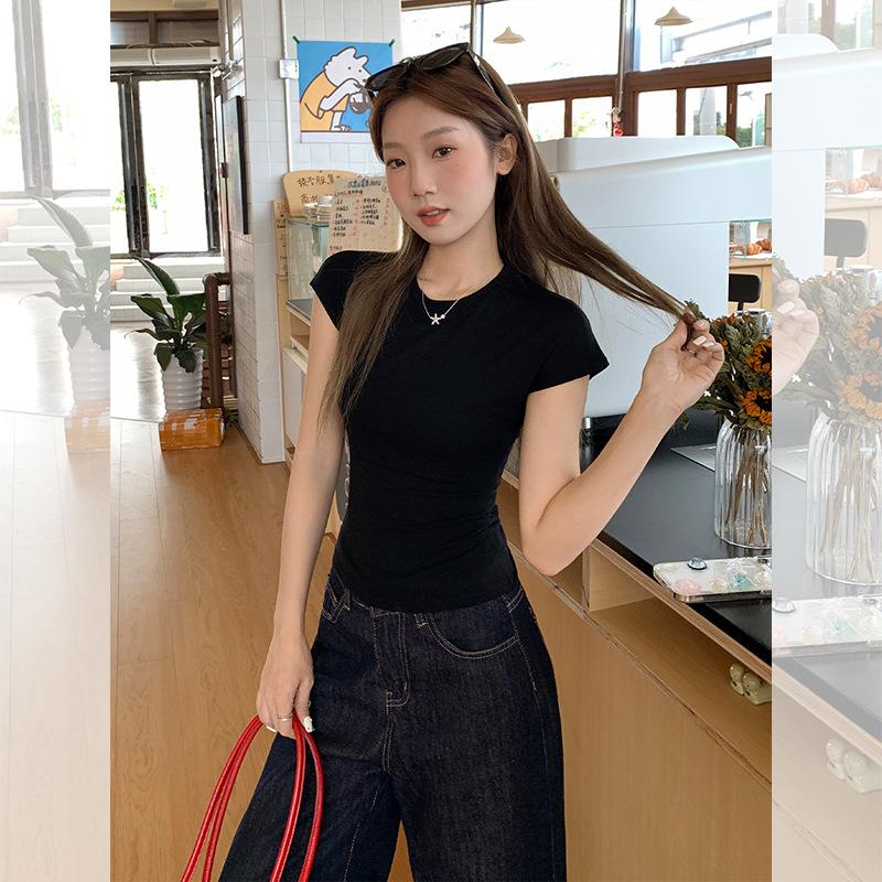 Black Pure Desire Spice Girl Waist Short Sleeve T-Shirt Women's Summer New Slim Slimming Mind Leaking Waist Top