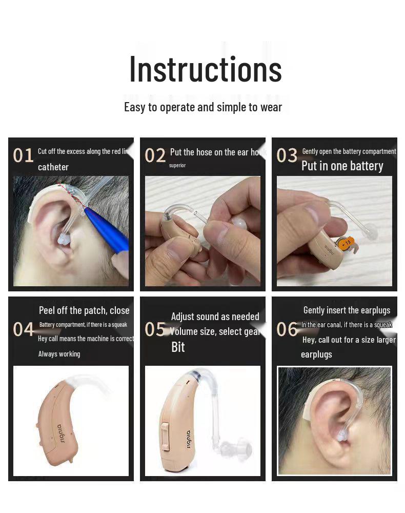 Sivga Funp Digital Hearing Aid for Elderly - Red & Purple Lotus Behind-the-Ear Ear-Hook Device.