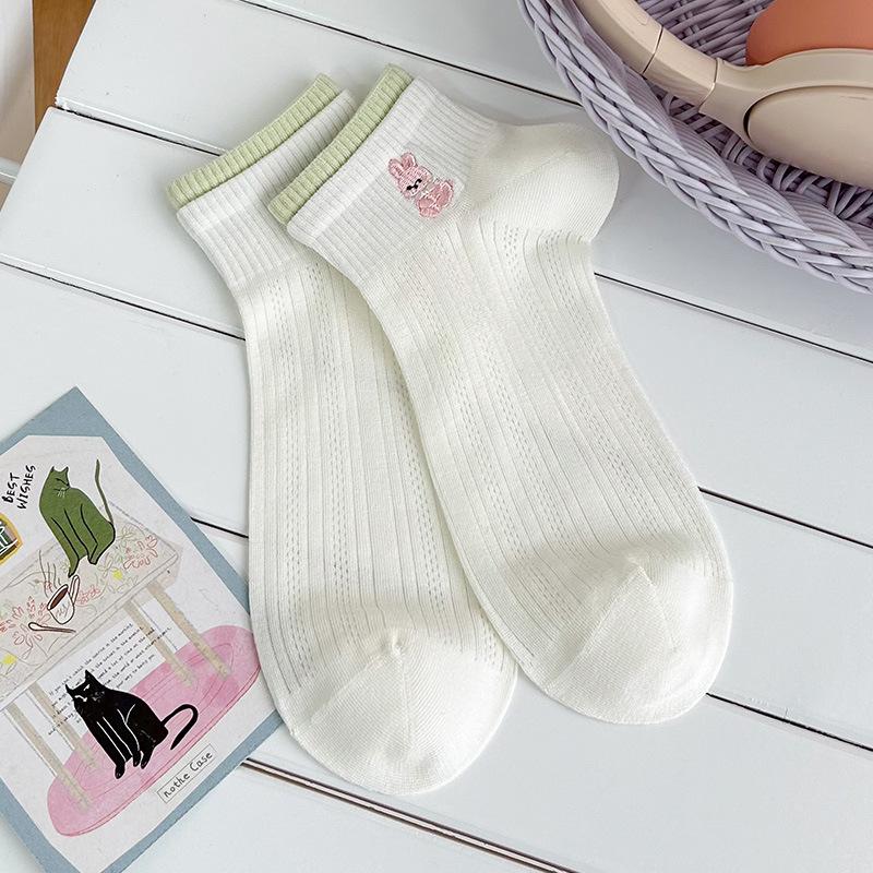 Cute Socks Ladies Short Cotton Summer Lightweight Mesh Breathable Embroidered Sports Socks