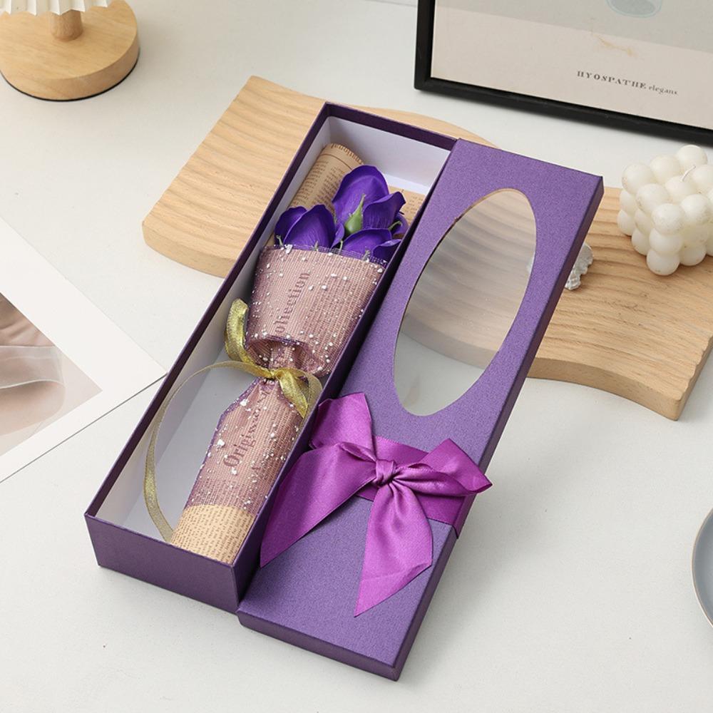 

Elegant Flower Gift Box Handmade Bow Bouquet Decoration Cute Roses Bouquet Gift Wedding фиолетовый