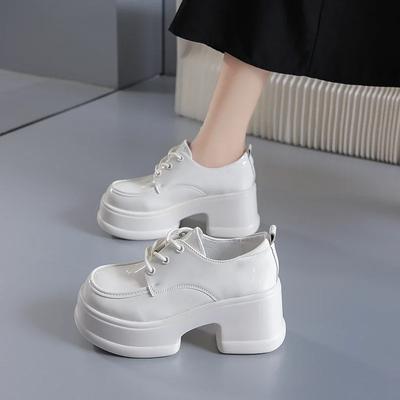 Fashion Women's Shoes 2024 High Quality Lace Up Women's Pumps Autumn British Style Round Toe Solid Dress Platform Chunky Heels Shoes