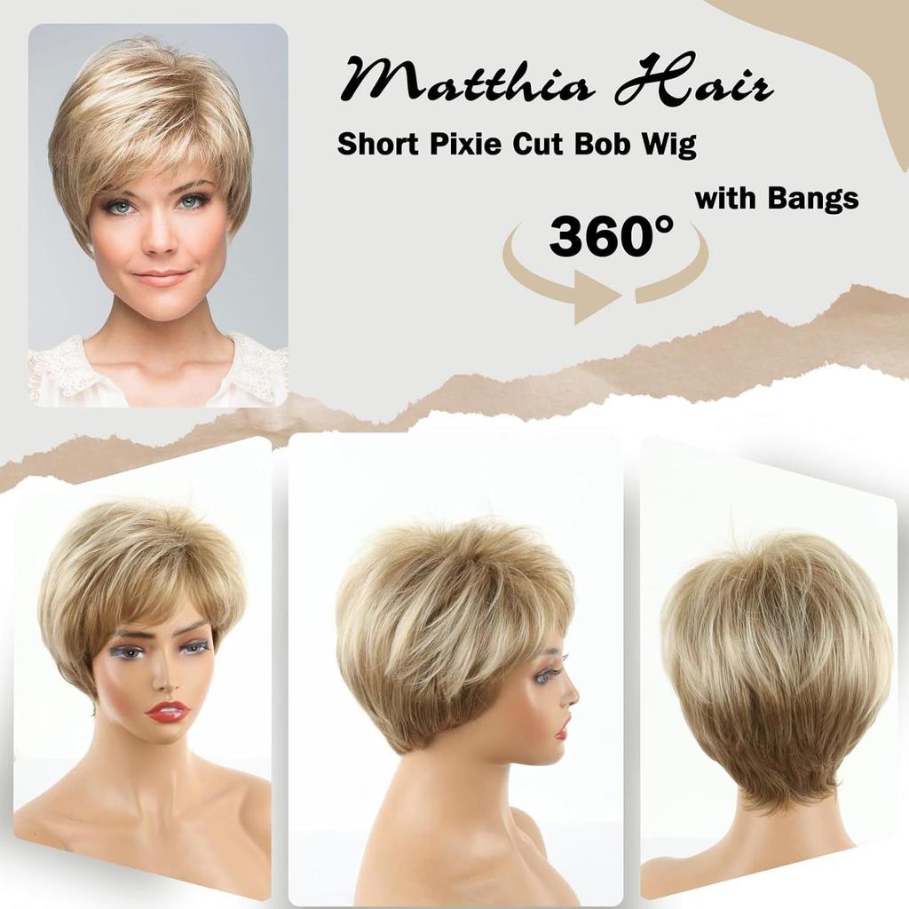 Ladies' Fashionable Gold Slanted Bangs Short Straight Hair Cover