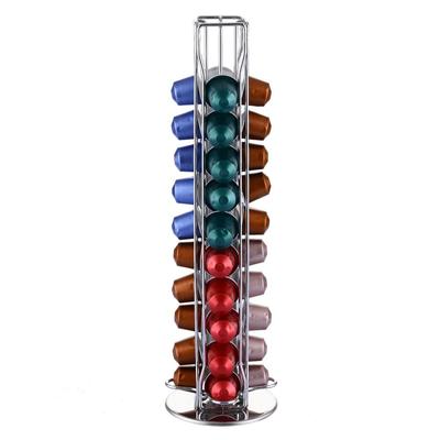 Large Capacity Coffee Pod Holder 360 Degree Rotatable Metal Coffee Pods Organizer 40pcs Coffee Capsule Save Space for Nespresso
