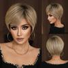 Synthetic Golden Brown Wig for Women Daily Party New Trend Natural Blond Wigs with Bangs Ombre Bob Heat Resistant Fiber