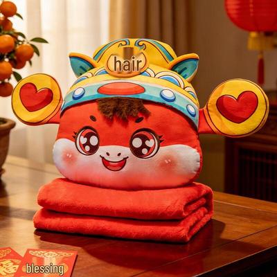 Mling God of Wealth Horse Hand Warmer Pillow & Blanket Set