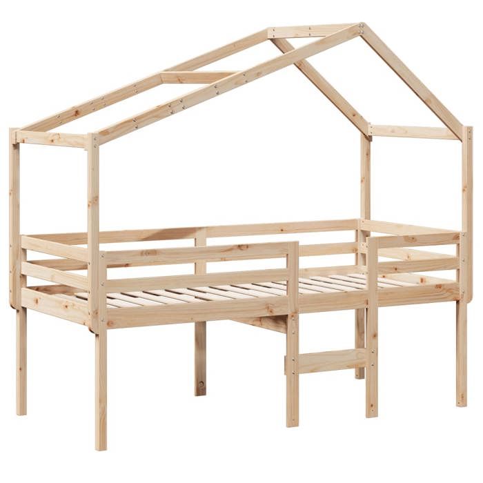 VidaXL Lit haut avec toit 90x200 cm bois de pin massif, lit, cadre de lit, lit mezzanine, meuble de chambre à coucher, 3282052