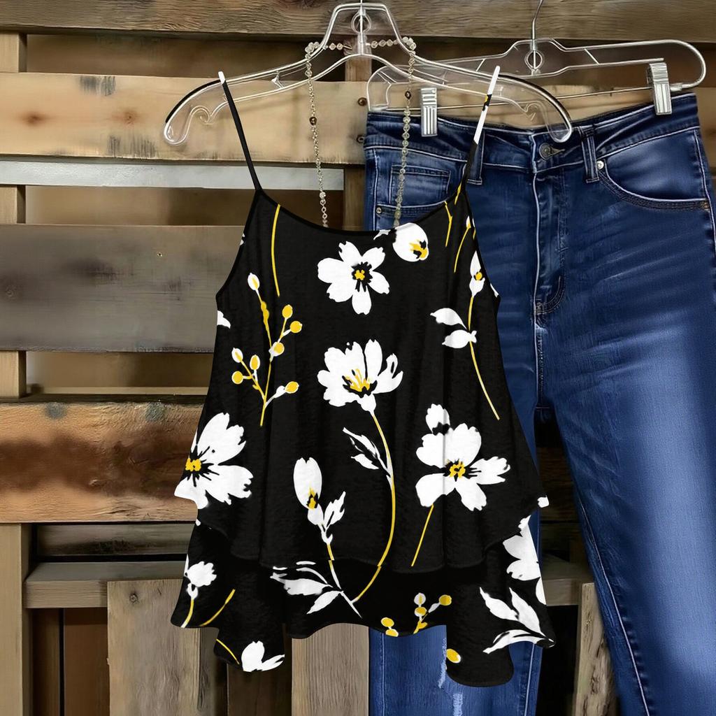 Women's Floral Print Strapless Tube Top Sleeveless Double Layer Cami