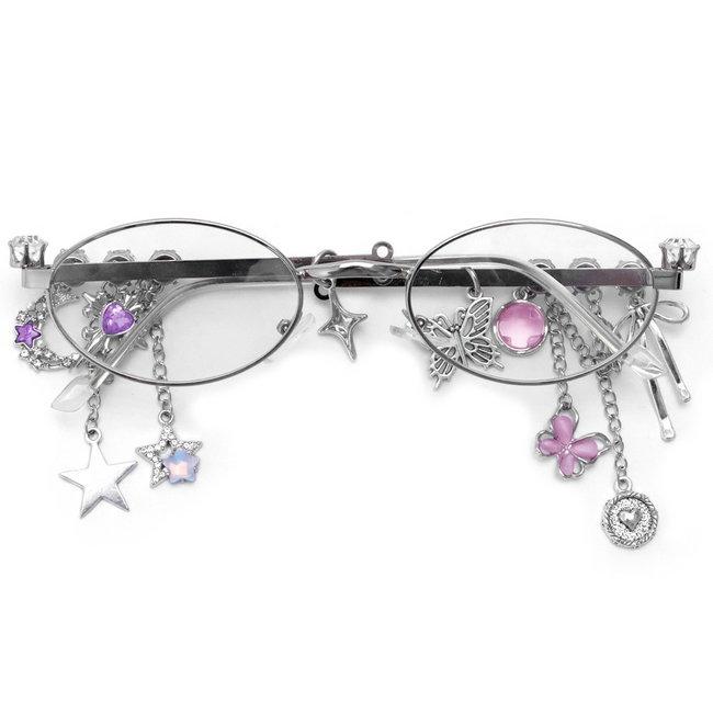 Fashion Diamond Small Frame Elliptical Glasses Woman for Women Metal Blue Light Blocking Glasses Japanese Retro Y2K Eyeglasses