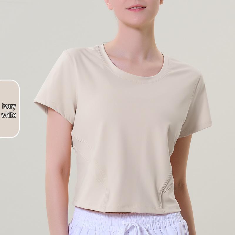 

Женская футболка для йоги из высококачественной лайкры, быстросохнущая - Ощущение обнаженности, Влагоотводящая, Универсальный короткий рукав для фитнеса и бега Small слоновая кость/белый