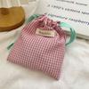 Checkered Pattern Lipstick Makeup Bag With Drawstring Simple Jewelry Handbag Large Capacity Storage Pouch