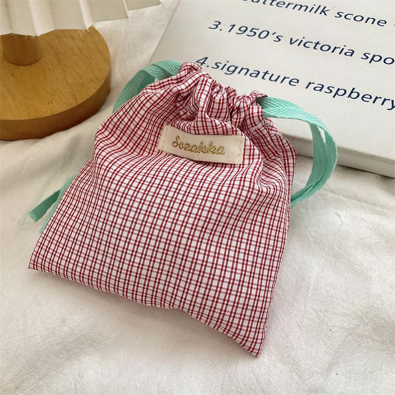 Checkered Pattern Lipstick Makeup Bag With Drawstring Simple Jewelry Handbag Large Capacity Storage Pouch