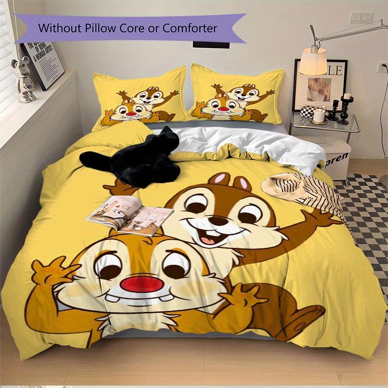 3pcs Happy Chip 'n' Dale Bedding Set, Including 1 Quilt Cover and 2 Pillow Shams, Without Filling, Soft and Comfortable Home Bedroom Fabric, Fash