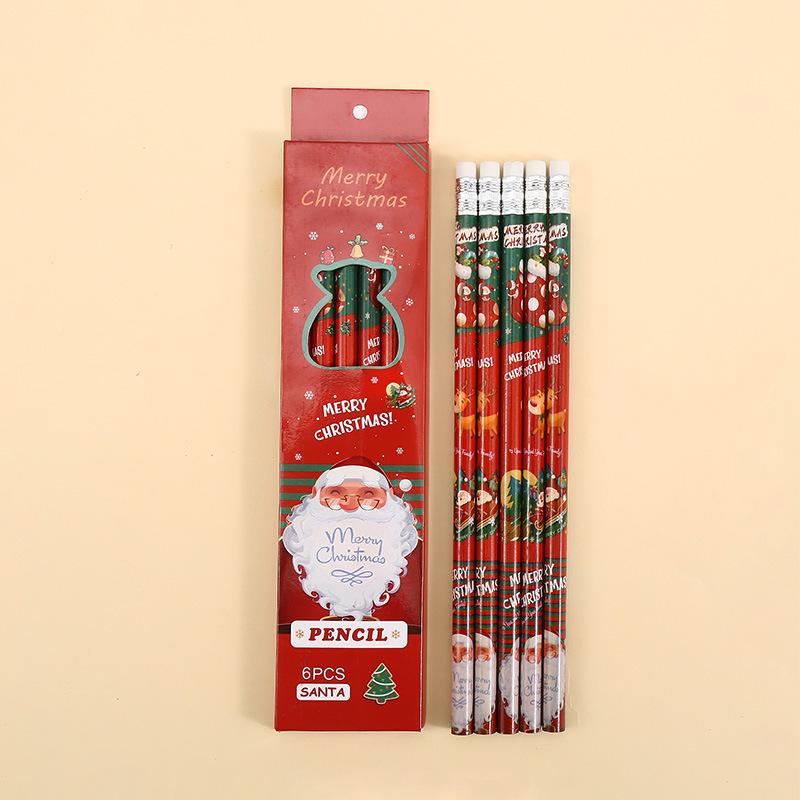 6-Pack Christmas Cartoon Pencils with Eraser Tips - Round Shafts for Children and Students