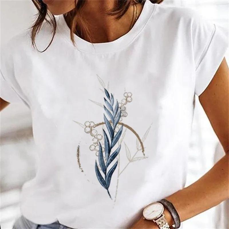 Women's Floral Plant Crew Neck Large Size Short Sleeve T-Shirt Women's Top