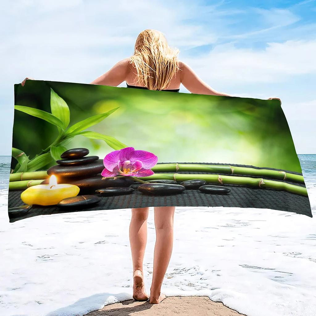 Zen Stones Bamboo Beach Towel Soft Absorbent Bath Towel Microfiber Quick Dry Hand Towels for Sport Gym Spa Travel Yoga Swimming
