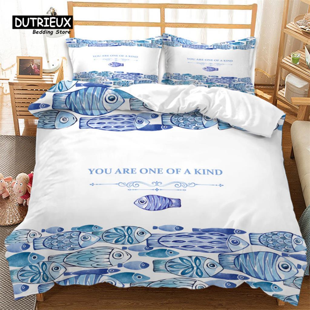 Dziecięca Kreskówkowa Poszwa na Kołdrę Mikrofibra Morze Podwodny Świat Poszwa na Kołdrę Pełna Dla Chłopców Dziewczynek Motyw Morski Zestaw Pościeli
