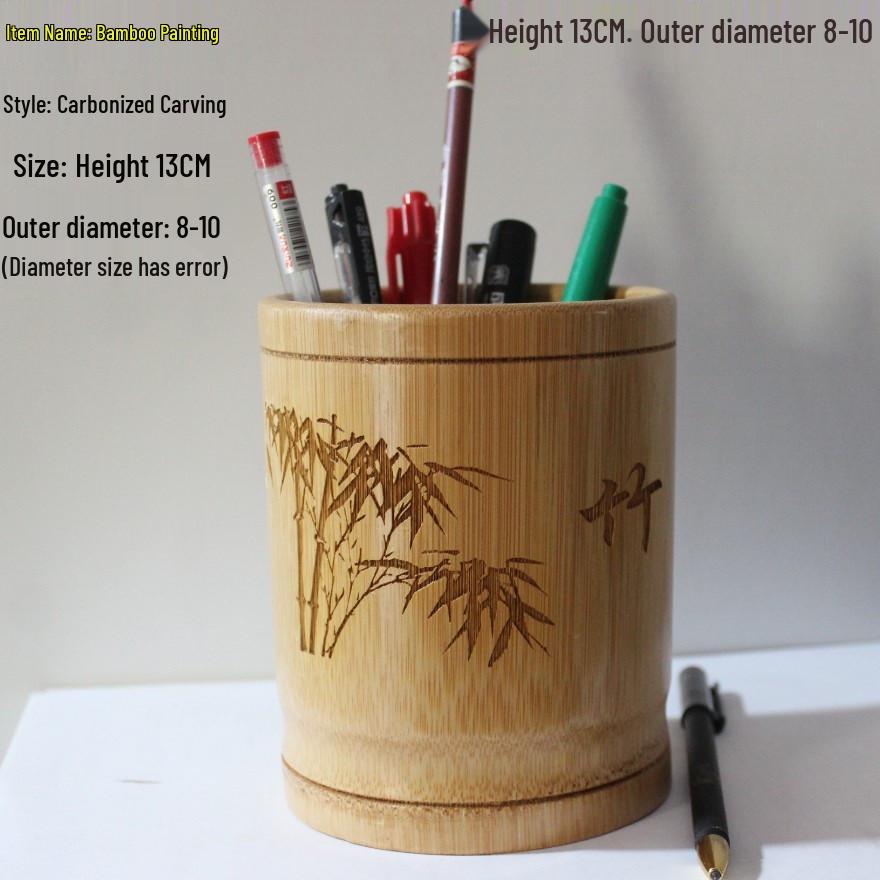 Bamboo Multifunctional Pen Holder - Creative Desk Ornament for Students and Business Gifts