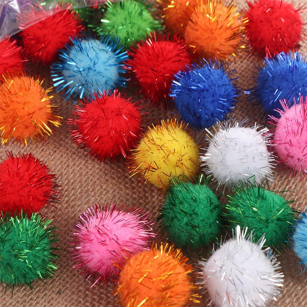 50pcs Indoor Glitter Balls Interactive Pom Pom Balls Pet Toys Cat Sparkle Balls Toy  Puppy