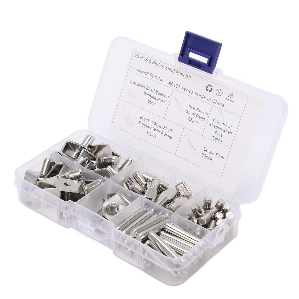 88Pcs 5 Styles Shelf Pins Kit Nickel Plated Shelf Support Pegs for RV Cabinet Bookshelf Display Cabi