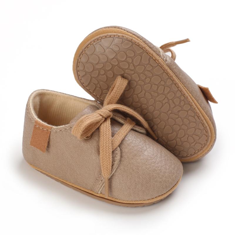 Khaki 0-18M Baby Casual Shoes Infant Toddler Bowknot Non-slip Rubber Soft-Sole Flat PU First Walker Newborn Bow Decor Mary Janes