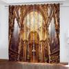 Living Room Curtains 2 Pieces Fashion 3D Golden Corridor Printed Polyester Eye Blackout Curtain Fabric Two Panels