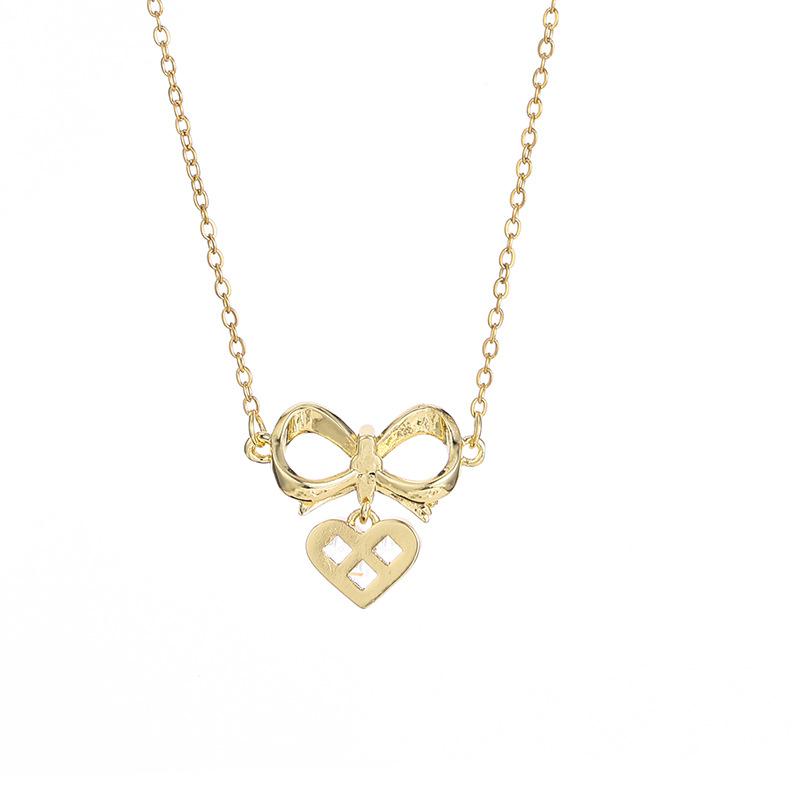 Design Love Bow Necklace Women'S Light Luxury Simple Versatile Zircon Heart Pendant Clavicle Chain