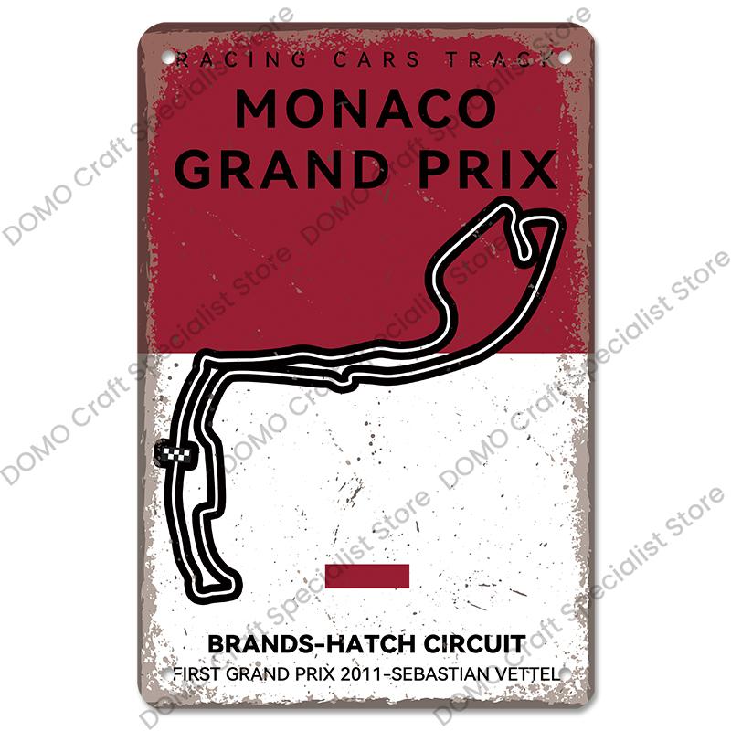 Afiș pentru circuitul de curse F1 Semne de tablă vintage din metal Monaco Spania SUA Garaj Placă metalică retro Garage Bar Pub Club Decor de perete de acasă
