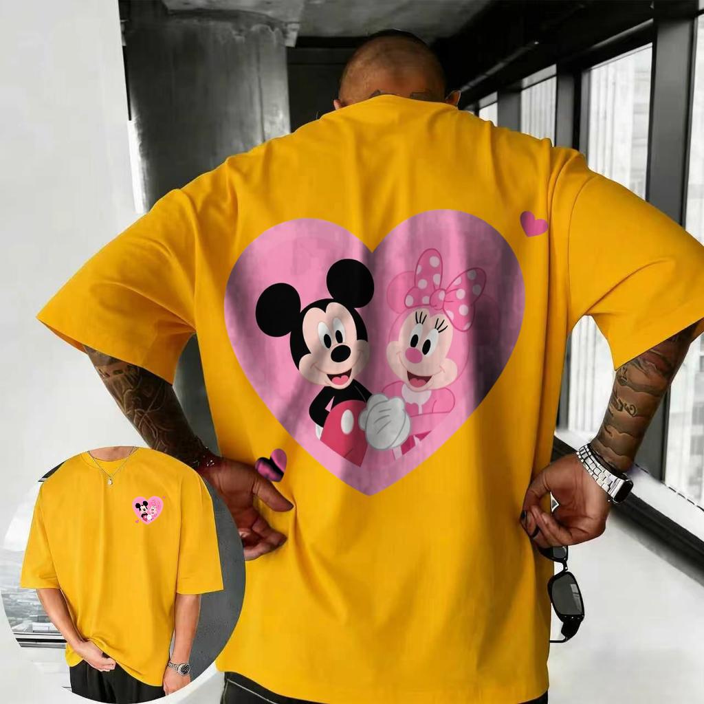 2026 Estate Disney Top a Maniche Corte Casual Largo Traspirante in 100% Cotone da Uomo Street Fashion con Mickey e Minnie