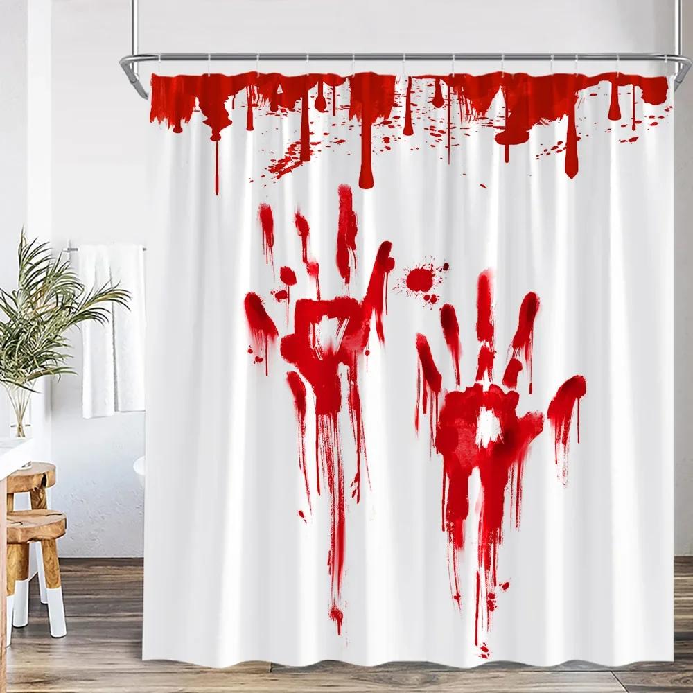 Bloody Handprints Halloween Blood Drops Help Me Shower Curtain Horror Bathroom Decoration Shower Curtain